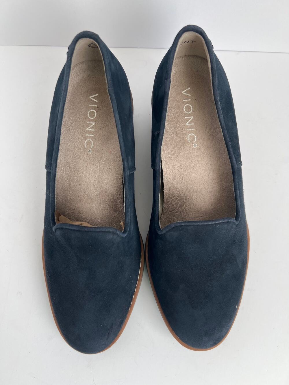 Vionic Willa Wedge Navy Suede Slip On Loafers Size 5 Lug Sole Orthotic Comfort